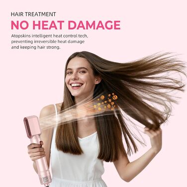 Набір для укладки волосся Atopskins 6 в 1: фен-щітка, локони, термощітка, 1000W, рожевий