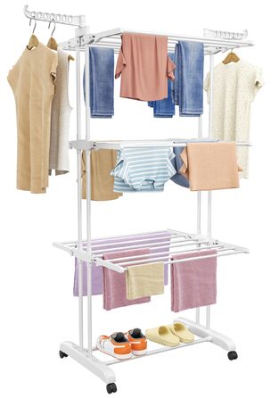 Сушилка для білизни Turm з 6 відкидними крилами та 2 бічними крилами, мобільна сушилка-вежа для дому та вулиці (біла)