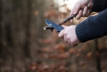 Wolfgang's UNDIQUE One-Handed Folding Knife made from fine 440C steel - One-Handed knife with leather holster - Outdoor knife with multi-functional blade - Strong survival - Hunting knife Bushcraft One-Handed Folding Knife FullBlack