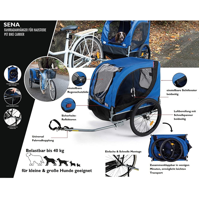 Fahrrad-Anhänger для собак Sena: зручний вагончик для перевезення тварин до 26 кг, 75x52x65 см