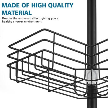 FIISAYL Shower Shelf No Drilling Telescopic Shower Shelf Metal Corner Shelf Bathroom Shelf with 4 Shower Baskets, Height Adjustable 85-325cm, Suitable for Bathtub Bathroom and Kitchen, Black