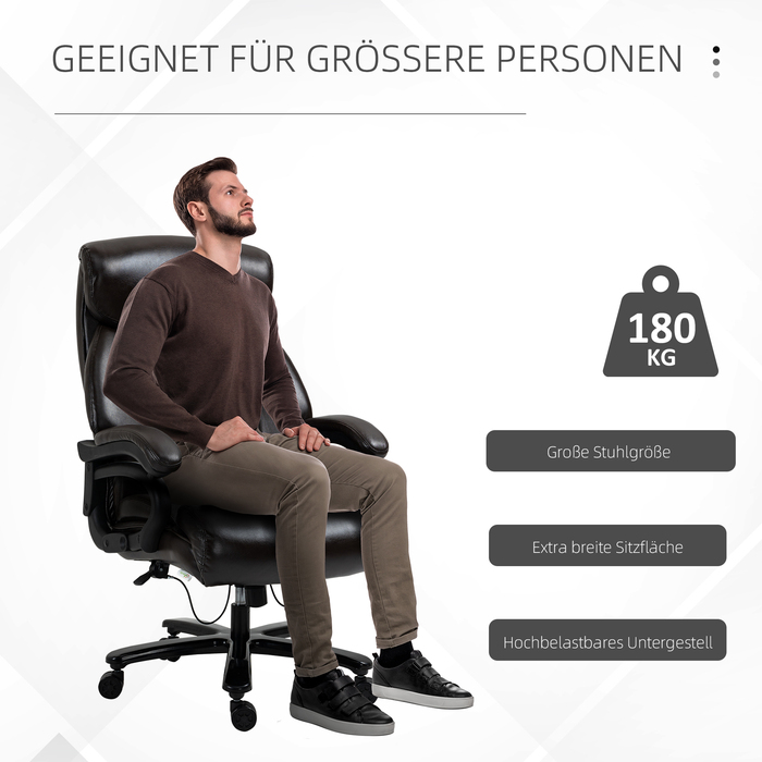 Vinsetto Ergonomic Executive Office Chair with Rocking Function, Leather Chair Brown, Adjustable Height, Weight Capacity up to 180 kg