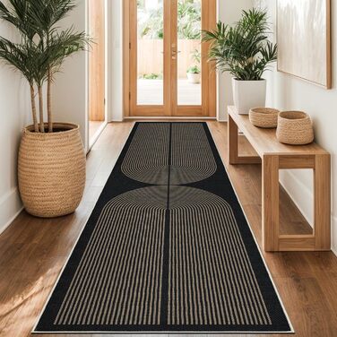 Килимок-лаунфер для підлоги 80x200 см з джуту, чорний/натуральний, для кухні, коридору, спальні, балкону