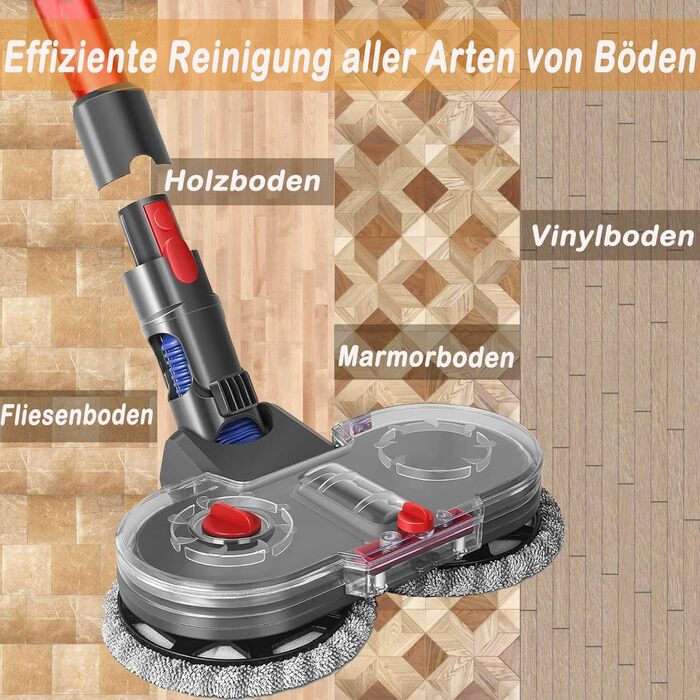 Електрична насадка для миття підлоги Dyson V12 Detect Slim / V10 Slim, знімний бак для води та 6 змінних мопів, 1 бак для води