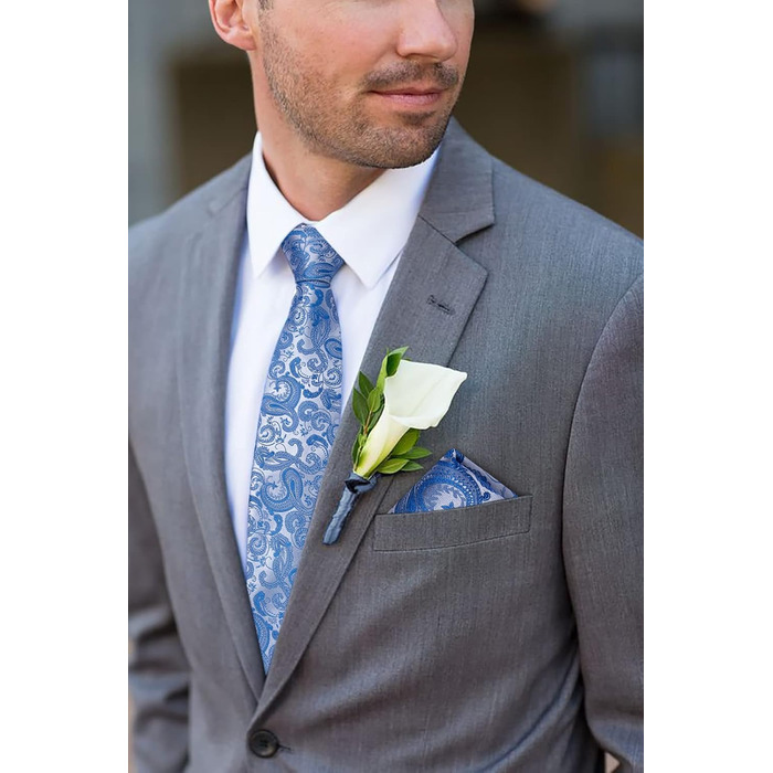 Краватка чоловіча DiBanGu шовкова блакитна з візерунком пейслі, комплект з кишеньковою хустинкою та запонками для весілля, універсальний розмір