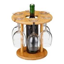 Relaxdays Bamboo Wine Glass Holder for 6 Glasses