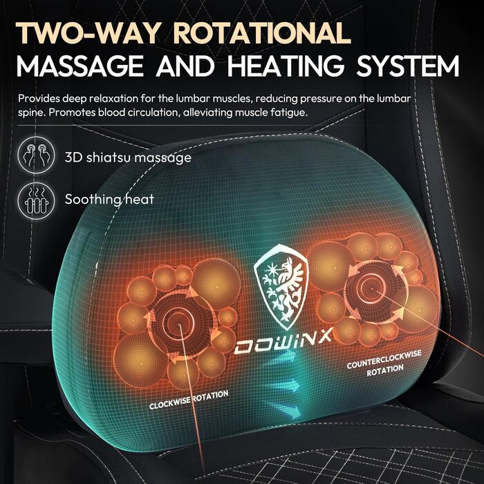 Ігровий крісло Dowinx з масажем та підігрівом, дихаюча спинка, регульована підставка для ніг, підтримка спини та шиї, чорно-білий