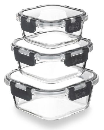 Контейнери для харчування Igluu, скляні, 3 шт. (400/650/950 мл) - BPA-free, мікрохвильова піч, духовка, морозилка, посудомийна машина, герметичні, жаростійке боросилікатне скло
