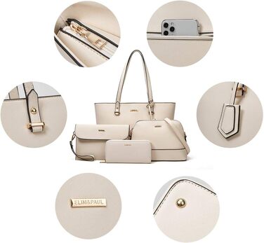 YTL Сумка-шопер жіноча велика бежева 4 в 1: сумка на плече, кросбоді, гаманець, картник - для офісу, школи, покупок, подорожей