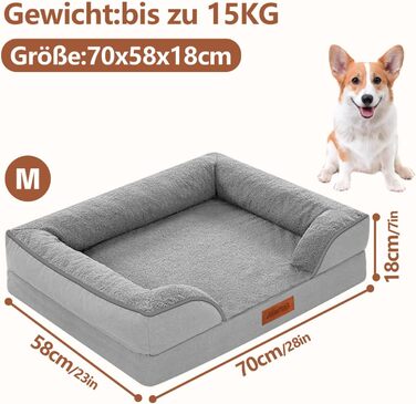AUSCAT Orthopedic Dog Bed Small Dogs - Dog Bed Memory Foam with Removable, Washable Cover, Waterproof Liner, and Non-Slip Bottom, 60cm L x 45cm W x 15cm H (Grey)