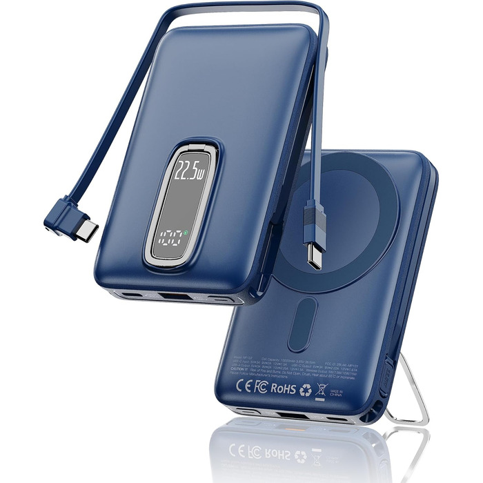 Power Bank MagSafe на iPhone 10000mAh 22.5W з кабелем USB-C, магнітна бездротова зарядка, акумулятор для iPhone 17/16/15/14/13/12 Max/Pro/Plus (Блакитний)
