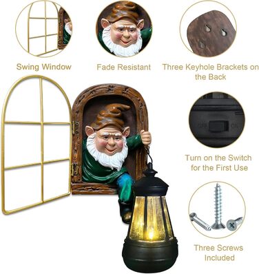 Fairy Garden Statues, Solar Lanterns, Quirky Elf from the Door, Tree-Hugging Figures Glow, Fence Wall Yard Art Home Decoration, Outdoor Tree Face Sculpture ideal Halloween Decoration