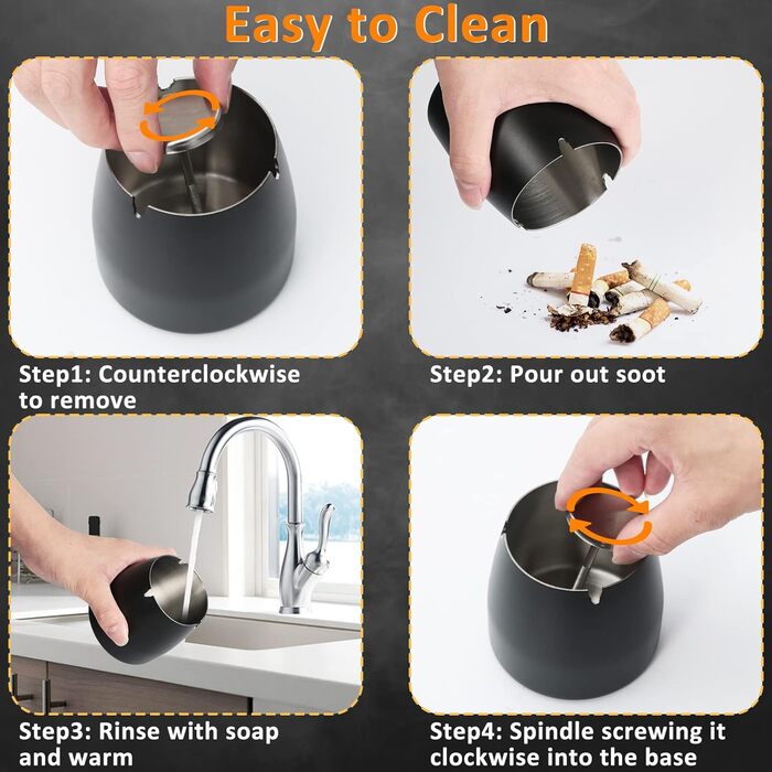 Переносний попільничка з нержавіючої сталі для вулиці з кришкою, 8.5 x 9 см, чорний