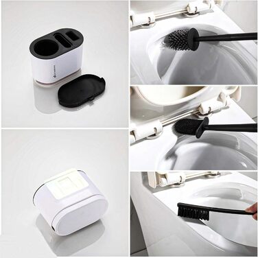 Силіконова щітка для унітазу з піддоном для стоків, настінне кріплення - 360° очищення, гігієнічна та швидковисихаюча