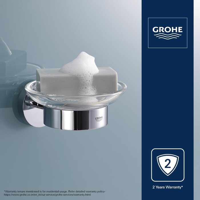 Тримач для мильниці GROHE Essentials, скло та метал, приховане кріплення, круглий, хром, 40444001