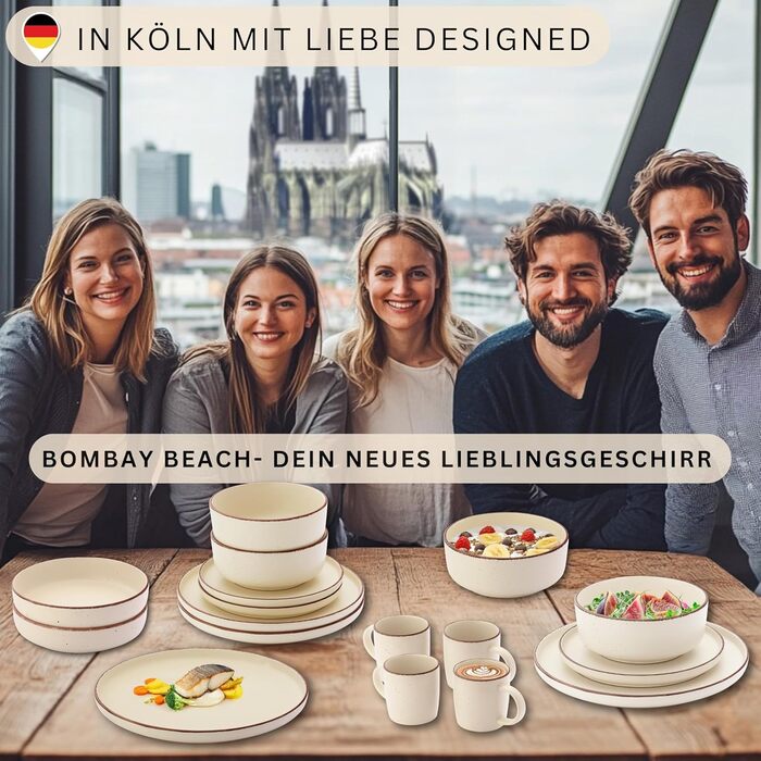 Набір посуду SÄNGER Kombiservice 30 предметів (6 осіб) з кераміки: 6 тарілок для їжі, 6 тарілок для десерту, 6 мисок, 6 тарілок для пасти, 6 чашок до кави. Сучасний набір посуду VALUE COLLECTION (Bombay Beach)