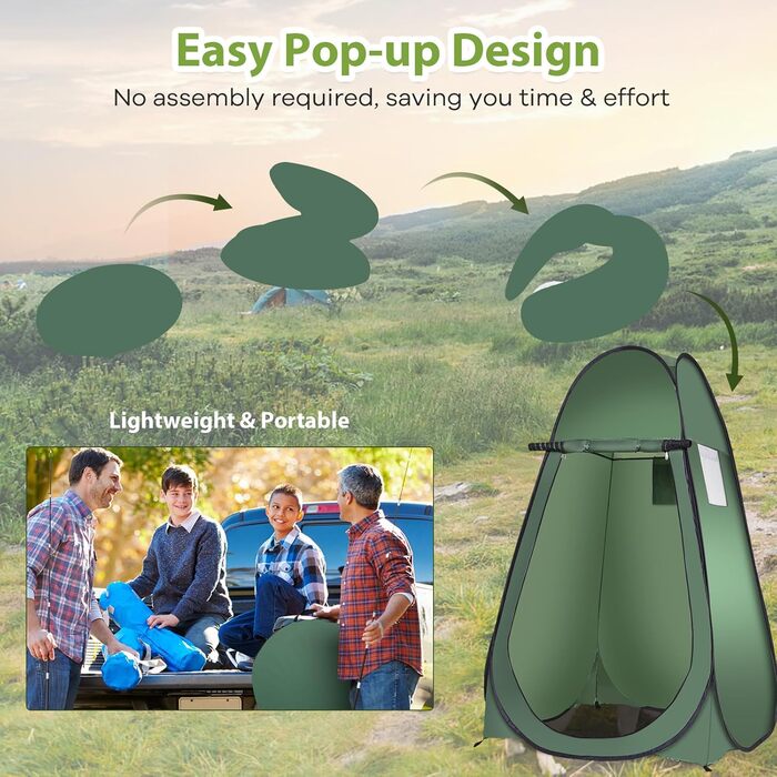 Намет для душу HOMASIS Pop up, зелений, 120x120x190 см - переносний, для кемпінгу, з кишенькою