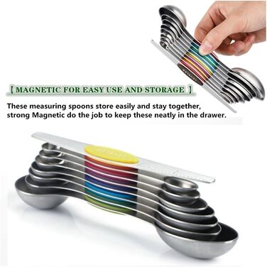 Набір мірних ложок Meiyijia з нержавіючої сталі (8 шт.) - для сухих та рідких інгредієнтів, з магнітною основою