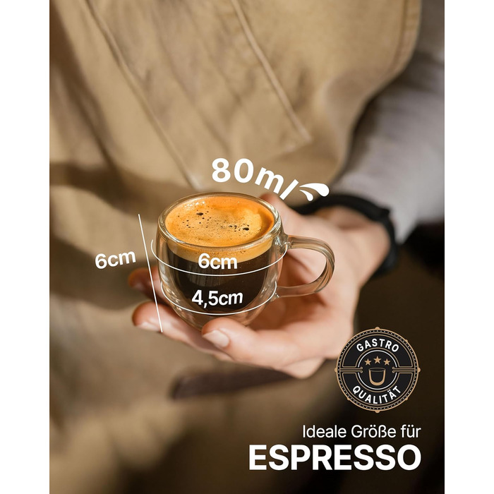 Набір кавових чашок Lemontree 4 шт. 250 мл з боросилікатного скла (80 мл еспресо) - для капучино, лате макіато, професійного використання, подвійні стінки, термостійкі
