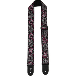 Гітарний ремінь Perri's Leathers з нейлону з жаккардовим малюнком троянд та черепів (бежевий, регульований) - для акустичної, бас та електрогітари, зроблене в Канаді