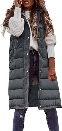Жіноча тепла куртка з капюшоном, легка та тепла, з пуховими рукавами, для активного відпочинку, довга модель, великі розміри, пухова куртка (M, Темно-сірий)