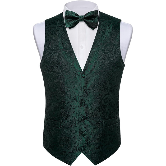 Костюмний аксесуар для чоловіків DiBanGu: 7-елементний комплект з краваткою, краватковою шпилькою та нагрудником, підходить для ділових костюмів та вечірнього одягу (Смарагдово-зелений та Чорний)