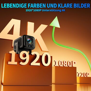 Портативний проєктор Mini Beamer 4K з WiFi 6, Bluetooth 5.4, автоматичною корекцією трапецеїдальних спотворень, обертання 270°, підтримка USB/Laptop, з пультом ДУ та мишкою, білий (Black-1)