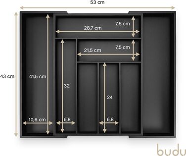 Органайзер для кухонних ящиків Besteckkasten #47 (глибина 47 см) з бамбука, чорний - висувний, система організації для столових приборів