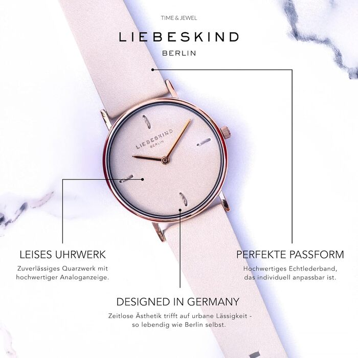 Жіночий наручний годинник Liebeskind Berlin з шкіряним ремінцем, круглий корпус 34мм, водонепроникність 5ATM, сучасний дизайн