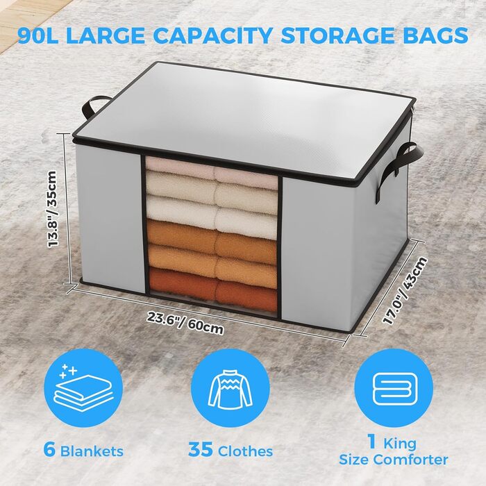 Контейнер для зберігання одягу та взуття Oak & Tea 90L з прозорим віконцем, водонепроникний, 60x43x35 см