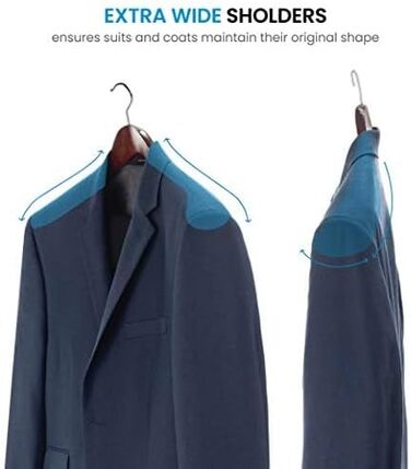 Набір дерев'яних вішалок преміум-класу 6 шт. – широкі плечі, 360° обертання | З перемичкою для штанів, пальто, курток та суконь | Гладка поверхня (натуральне дерево, вишня)