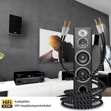 Акустичний кабель Tertullus Hi-Fi OFC попобіжний (посріблений) з банановими роз'ємами B-B, 2м, для домашнього кінотеатру та підсилювачів