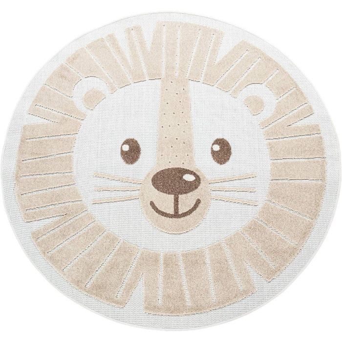Paco Home Kids Rug Children's Room Outdoor Rug Round Play Rug Modern 3D Effect, Size: Ø 120 cm Round, Color: Beige