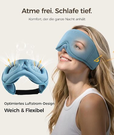 Маска для сну з навушниками LOVE EYE Bluetooth, 3D для зручного сну на боці, бамбукова тканина, чорний/синій (Enzianblau)