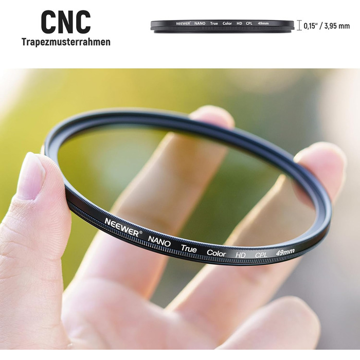 NEEWER 49mm CPL Поляризаційний фільтр з оптичним HD склом, двостороннє покриття 30 шарів, алюмінієва рамка, вологостійкий, стійкий до подряпин, антибліковий