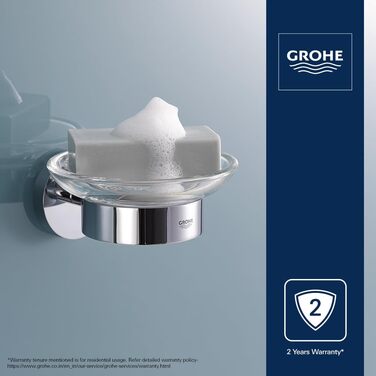 Тримач для мильниці GROHE Essentials, скло та метал, приховане кріплення, круглий, хром, 40444001