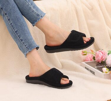 Ортопедичні домашні тапочки для жінок Litfun з підтримкою склепіння стопи, регульовані, з відкритими пальцями, для п'яткової шпори (Чорний, 39 EU)