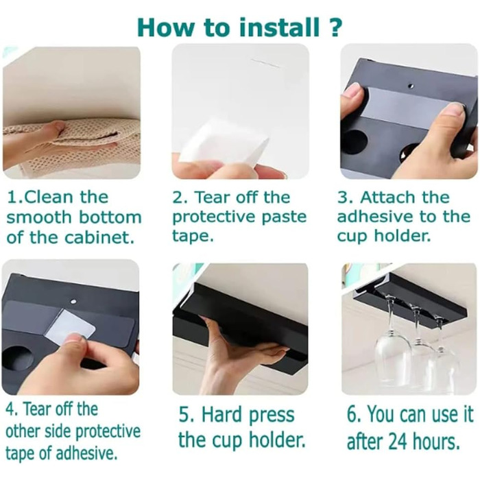 Тримачі для келихів вина Anicy (2 шт.) - підвісні, настінні, для кухні, бару, ресторану (чорний)