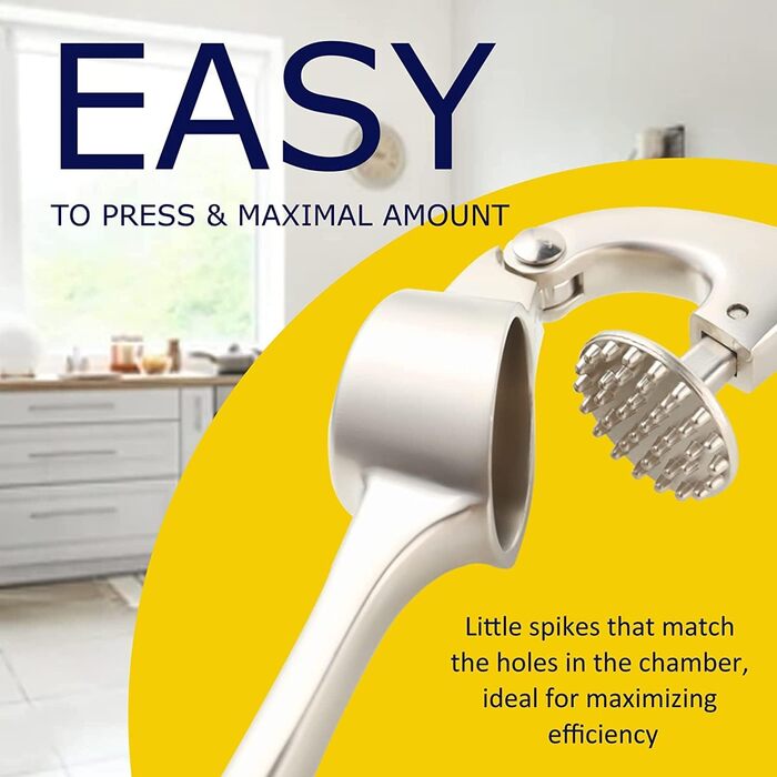 Преміум-прес для часнику з нержавіючої сталі – прес, подрібнювач та очищувач часнику, набір, стійкий до миття в посудомийній машині та корозії (Imperial Silver)