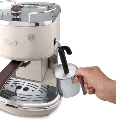 Кавомашина еспресо De'Longhi Icona Vintage ECOV 311.BG – ретро дизайн, ручний капучинатор, для кави та ESE Pads, об'єм 1,4 л, бежевий колір