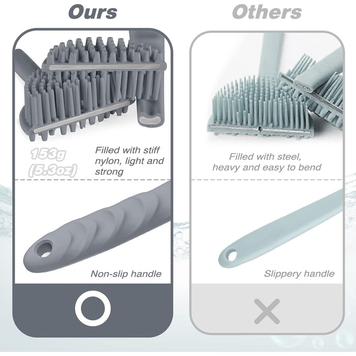 Набір силіконових скребків для спини та м'яких душових щіток ManmiHealth (2 шт.), чудово відлущуючий скребок для тіла та супер пінящийся рукавичка для душу, з безкоштовним гачком (сірий)