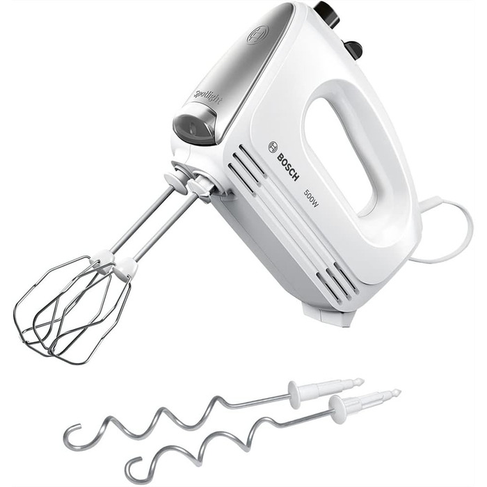 Bosch Home Appliances MFQ25200 CleverMixx Spotlight Hand Mixer, 500 W, LED Lighting, 4 Speeds, White/Silver