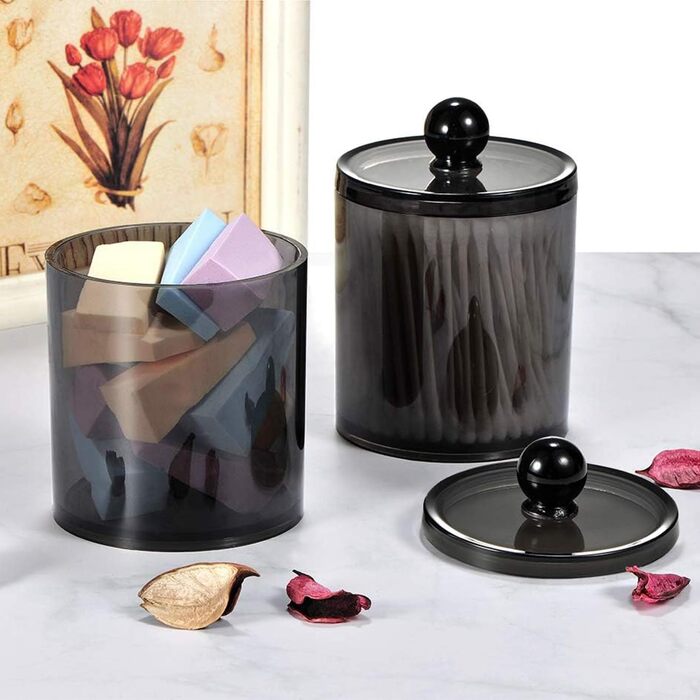 Організатор для косметики ALINK: 3 склянки для ватних паличок, бавовняних дисків та аксесуарів для макіяжу, чорний колір