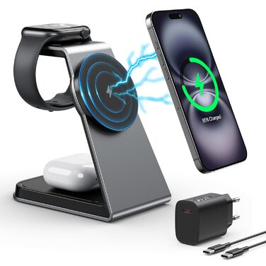 Зарядна станція 3-в-1 для Apple Watch, iPhone та AirPods Pro (індуктивна, бездротова) Сірий