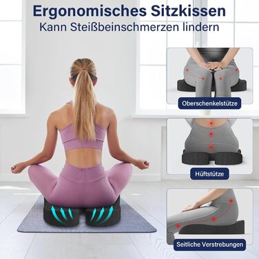 Ортопедична подушка для сидіння Juspota: комфорт та підтримка для офісу та автомобіля. Зменшує навантаження на куприк, розслаблює, чорного кольору.