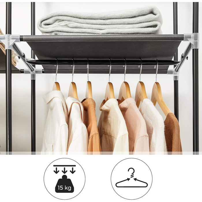 SONGMICS Clothes Closet, Fabric Closet, Folding Wardrobe with Clothes Rod, Clothes Rack, Storage, Pockets, Shoes, Bedroom, Dressing Room, 45 x 150 x 175 cm, Black RYG12B