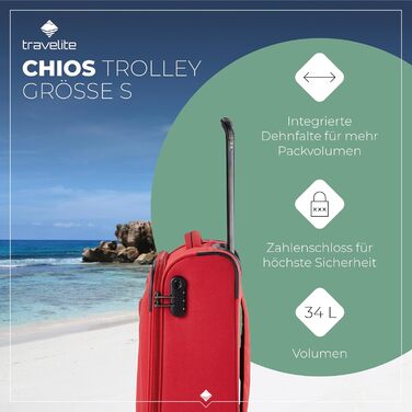 Travelite 4-Wheel Luggage Size L, Softshell, Chios Luggage Series with Expandable Accordion and Edge Protection, Trolley with Timeless Design, 78 cm, 90-97 Liters (Trolley Carry-on (55 cm), Red)