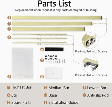 Підставка для рушників KES, 3 стійки, з нержавіючої сталі SUS304, золотиста, BTH217S3-2
