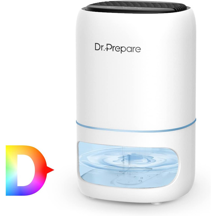 Dr. Prepare Electric Dehumidifier 1L, Quiet Dehumidifier, Portable Room Dehumidifier, Energy-Saving Dehumidifier, 30m² Against Humidity for Closet, Living Room, Bedroom, Office