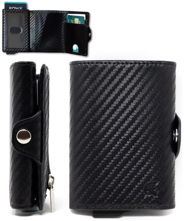 Чоловічий металевий картхолдер POWR Wallet з відділенням для монет. Мінімалістичний картхолдер для чоловіків (чорний карбон)
